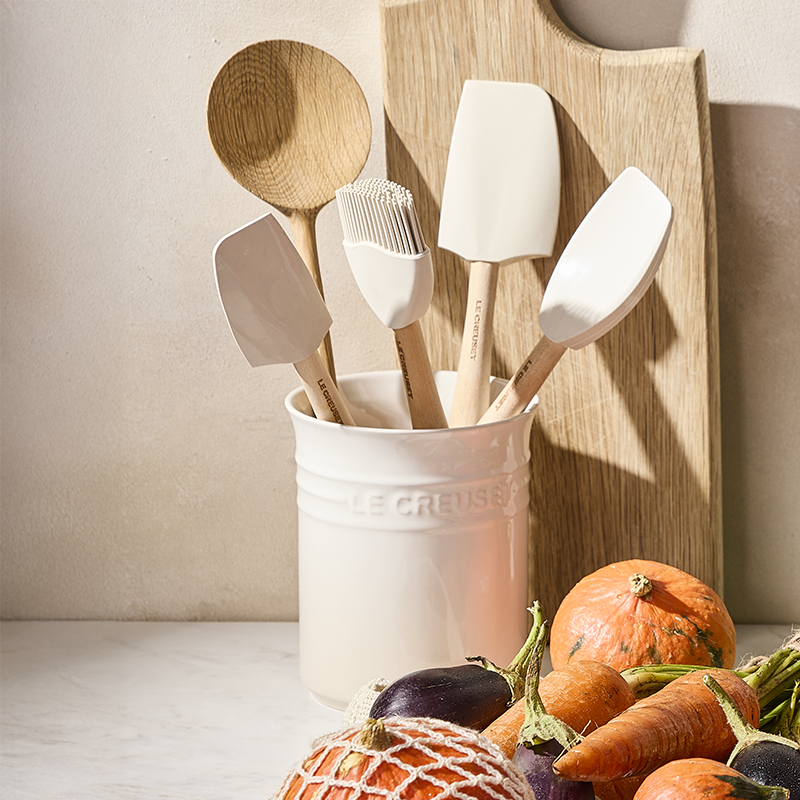 Utensil Crock with 4 Jewel Spatulas
